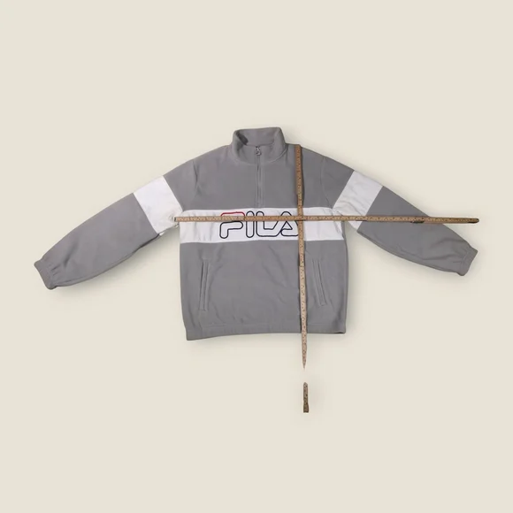 FILA Vintage Retro Men’s 1/2 Zip Fleece Jacket Y2K Medium Grey White - Picture 3 of 8